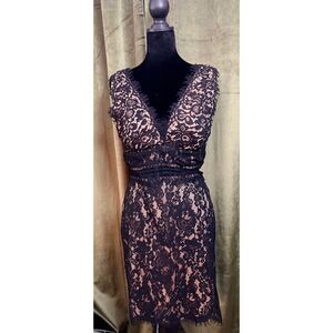 Just Me  - Black Overlay Lined Lace Dress
